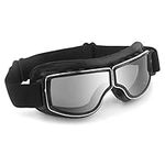 Motorcycle Goggles Vintage Pilot Glasses Riding Motocross Scooter ATV Eyewear(Gray Lens - Black Frame)