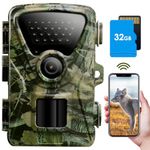 Wildlife Camera WiFi Bluetooth - 1440P 32MP Trail Camera with Night Vision Motion Activated Waterproof IP66, 0,2s Trigger Speed Trail Cam with 32GB SD Card No Glow 940nm LEDs for Wildlife Monitoring