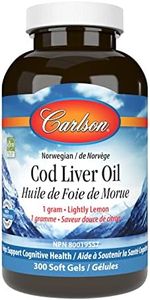 Carlson - Cod Liver Oil Gems, 920 mg Omega-3s + Vitamins A & D3, Wild-Caught Norwegian Arctic Cod-Liver Oil, Sustainably Sourced Nordic Fish Oil Capsules, Lemon, 300 Softgels