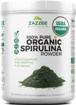 Zazzee Organic Spirulina Powder, 2.2 Pounds (1 KG), USDA Certified, 303 Servings, 100% Pure, Non-Irradiated, Mess-Free Wide Mouth Container, Fresh Smell and Neutral Taste, Vegan, Non-GMO, Gluten-Free