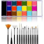 Face Paint Makeup Palette Professional 20 Colors Body Paint Oil Halloween Cosplay Party Stage Fancy Painting Kit Non Toxic Palette Come With 15 Blue Artist Brushes