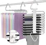 2 Pack Trouser Hangers Space Saving, Vizgifin 9-In-1 Space Saving Coat Hangers, Multi Purpose Hangers Foldable, Non-Slip Pants Hanger, Trouser Hangers for Scarfs Jeans Clothes Trousers Towels