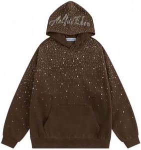 Aelfric Eden Rhinestone Hoodies Men Women Oversized Hooded Sweatshirt Fashion Y2k Casual Streetwear Unisex Hoodie Pullover Brown Large