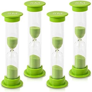 TeacherFav Sand Timer for Kids - 5 Minute Set of 4 Hour Glass - Green Color- Acrylic Covered for Classroom, Home & Kids Room