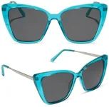 DIFF Heidi Oversized Cat Eye Sunglasses for Women, Lightweight bold thin metal stylish sunnies, Turquoise Crystal + Grey