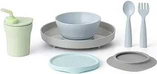 Miniware Little Foodie Set with Cereal Bowl, Sandwich Plate, My First Cutlery Set, 1-2-3 Sip Cup, and Detachable Suction Foot for Baby Toddler Kids (Little Hipster)
