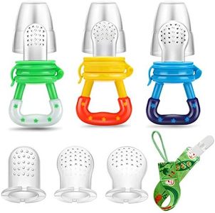 PandaEar Baby Fresh Fruit Food Feeder Nibbler Pacifier (3 Pack) |Training Massaging Toy Teether| Food Grade Soft Safe BPA-Free Silicone Pouches| Babies Toddlers Infants Kids