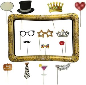 Dozer Inflatable Photo Frame with 20 Props for Photo Booth Props, Photo Booth Accessories and Inflatable Frame, 80 x 60 cm, for Parties, Birthdays, Weddings, Anniversaries and New Year's Eve