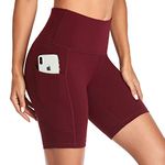 Vimbloom Yoga Shorts for Women High Waist Short Leggings with Pockets Tummy Control Bike Shorts for Gym Running Cycling VI057 Deep Red