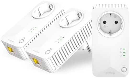 Strong - Powerline 600 Triple EU Set - 3 Powerline-Adapter 600 Mbps - Fast-Internetzugang - integrierte Steckdose - 300 m Reichweite - Für alle Router - LAN-Anschluss - Easy-Installation - weiß