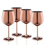 WOTOR Rose Gold Wine Glasses Set of 4, 18oz Copper Wine Glasses, Stainless Steel Wine Glasses, Unbreakable & Portable Stemmed Metal Wine Glass for Outdoor, Travel, Camping, Ideal Wine Accessories Gift