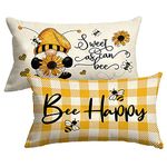 Alynsehom Set of 2 Pillow Cover 12x20 Yellow Bee Honey Lumbar Pillow Covers Linen Pillow Case Decorative Throw Pillows Farmhouse Decorations Cushion Case for Sofa Couch