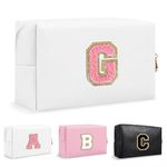 Anntry Small Personalized Initial Letter Makeup Bag, Cute Waterproof PU Leather Chenille Letter Cosmetic Bag Travel Makeup Bag, Preppy Makeup Pouch Toiletry Zipper Pouch Organizer for Women and Girls