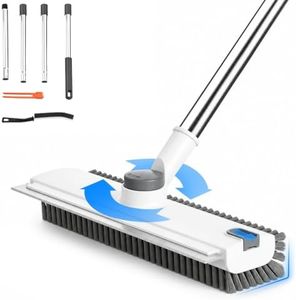 Floor Scrub Brush with Long Handle, 4 in 1 Shower Scrubber with Floor Squeegee and Heavy-Duty Stiff Bristle Push Broom for Cleaning Shower Bathroom Patio Pool Kitchen Wall Deck Tile Garage