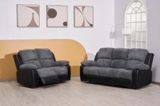 Rio Recliner Black/Grey Jumbo Cord Fabric 3+2+1 Seater Sofa Set - For Living Room Furniture - 3 Seater Sofa 2 Seater Sofa Settee Armchair - Cheap Couches 2679 (3+2 Seater Sofa)