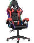 bigzzia RGB Gaming Chair with LED Lights and Ergonomic Computer Chair Reclining PU Leather High Back Video Game Chair with Headrest Adjustable Lumbar Support Linkage Armrest for Adults (Black/Red)