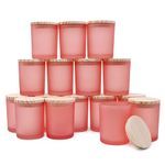 SHOWIN Thick Candle Jars for Making Candles 16 Pcs, 7 OZ Empty Jars with Wood Lids for Candle Making, Sample Container - Dishwasher Safe, Frosted Pink