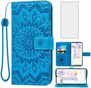 Phone Case for LG Velvet 5G/LGVelvet Verizon G5 UW T-Mobile 2020 Wallet Cases with Tempered Glass Screen Protector Leather Slim Flip Cover Card Holder Stand Cell LM G900UM 4G Tmobile Women Men Blue