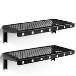 Sedesbon Wall Shelf Set of 2, Metal Floating Shelves,Folding Wall-Mounted Bookshelf,Mesh Panel, Used in Living Room, Kitchen, Bathroom ，Garage,Black with Hooks.