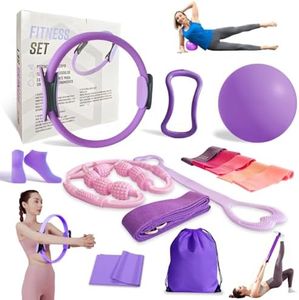 Zuluro Home Workout Pilates Kit for Women, Better me Pilates Ring and Ball Set Essentials Equipment, with 5 Resistance Bands, Massager Roller, Yoga Starter Accessories for Toning Arms, Thighs & Core