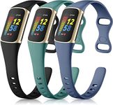 Zitel 3 Pack Silicone Bands Compatible with Fitbit Charge 5 Bands for Women Men, Soft Slim Thin Sport Straps - Black/Pine/Bluegray