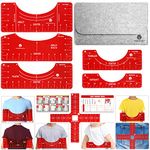 Tshirt Ruler Guide for Vinyl Alignment - 7 pcs Craft Tool for htv Heat Transfer Press and Easy subli of Design on Shirt and t-Shirt, Includes a Soft Felt Organizer for Sewing Accessories Storage
