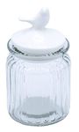 HOMIES,Round Glass jar of 280ml with Ceramic Bird Shaped White Color lid For Kitchen,Office,etc(Pack of 1)