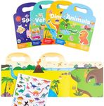 4 Pack Reusable Sticker Book - Childrens Books and Plane Activities for Kids - Toddler Books and Travel Activity Packs for Kids - Dinosaur Sticker Book with Reusable Stickers - 500+ Stickers