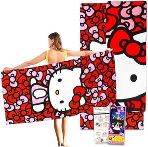 Hello Kitty Beach Towel Set - Bundle with 27x54 Hello Kitty Pool Towel Plus Stickers and More (Hello Kitty Bath Towel for Kids and Adults)