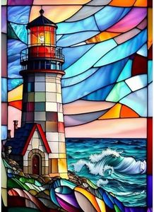 DAERLE Diamond Painting Kit Completo, Kit de Pintura de Diamantes Kits Adultos, Pintura de Diamantes Faro, Cuadro Diamantes, Pintura Diamante, Pintura Diamante Vidriera 30x40cm