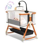 3 in 1 Bassinet,Baby Bassinets Bedside Sleeper with Musical Toy,Adjustable Height Bedside Bassinet for Baby with Wheels and Storage Basket,4-Sided Mesh Bedside Crib for Newborn 0-6 Months (Black)