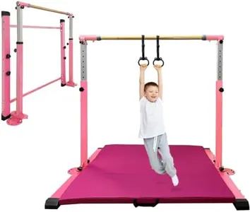 JC-ATHLETICS Gymnastics Bar for Kids Girls Ages 3-15 with Ring for Home Indoor Training Equipment- Steady Steel Construction, Anti-Slip, Easy to Assemble, 3' to 5' Adjustable Height