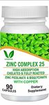 VITARUHE® Chelated Zinc Picolinate & Bisglycinate Complex with Copper, Zinc for Immune, Skin and Cellular Health, High Absorption, Non-GMO, 90 Capsules