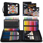 H & B 150 Colouring Pencils Set with Portable Zipper Bag Sketchpad Drawing & Art Supplies Kit Professional Colored Sketching Pencils Coloured Pencils for Artists Kids Adults