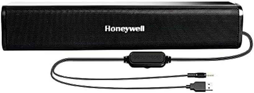 Honeywell Moxie V500 10W Portable USB Wired Soundbar, Speaker for PC,Desktop and Laptop with Volume Control and 3.5 mm AUX,2.0 Channel,52mmX2 Drivers,Plug &Play,2 Yrs Maufacuturer Warranty