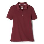 French Toast Girls' Short Sleeve Stretch Pique Polo, Burgundy, X-Large