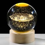 Arikyrist 3D Solar System Crystal Ball Lamp with Wooden Light Base, Laser Engraved Solar System Glass Sphere Collection Figurines Astronomy Gifts, Crystal Ball Night Light Home Decoration