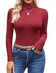 Ekouaer Thermal Tops Lightweight Ladies T-Shirt Womens Baselayer Top Roll Neck Tank Pullover Long Sleeve, Wine Red, M