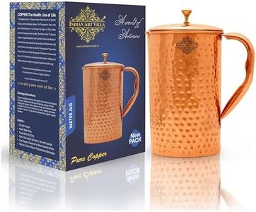 Indian Art Villa Pure Copper Jug with Lid | Handcrafted Hammered Design | Ayurvedic Water Pitcher for Health Benefits | 1.9 Litre Capacity