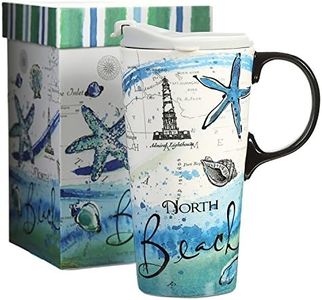 CEDAR HOME Coffee Ceramic Mug Porcelain Latte Tea Cup With Lid in Gift Box 17oz. North Beach
