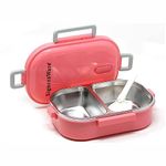 Signoraware Duo Star Stainless Steel Lunch Box for Kids Adults, PUF Insulation Keeps Food Warm, Food Grade Bpa Free, 2 Compartments with Locking Lid and Steam Valve, Spill Leak Proof (700ml Pink)