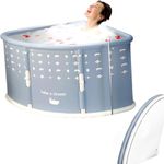 NUCARTURE Bathtub for Adults Portable Freestanding Triangle Bath Tub, Corner Bath Tub Shower Ice Bathtubs for Bathroom Mother and Baby Foldable Hot Tub for Women and Men (89x75x55 CM-Blue)