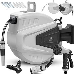 KESSER® Enrouleur de tuyau enrouleur de tuyau eau | Douchette multi-usage | Pivotant à 180° | Arrêt d'enroulement | Support mural | Boîtier mural pour le tuyau | Enrouleur de tuyau d'eau | 20 m