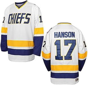 Hanson Brothers Hockey Jersey 16 Charlestown Chiefs 17 Jeff Slap Shot 18 Movie Hockey Jersey Blue White S-3XL (17 White, Medium)