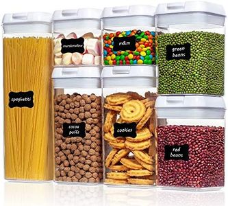 Vtopmart Airtight Food Storage Containers, 7 Pieces BPA Free Plastic Cereal Containers with Easy Lock Lids, for Kitchen Pantry Organization and Storage, Include 24 Labels, White