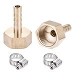 sourcing map Brass Barb Hose Fitting Connector Adapter 6mm Barbed x G1/2 Female Pipe with 6-12mm Hose Clamp 2Set