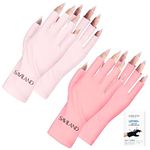 Saviland UV Gloves for Nails, 2 Pcs UPF80+ High-tech Professional UV Gloves for Gel Manicure UVA & UVB 999+ UV Gloves for Gel Nail Lamp Skin Care Prevent Hands from UV Harm(Pink Light Pink)