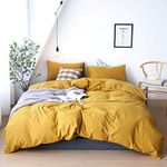 DONEUS Yellow Duvet Cover Queen Size - 100% Washed Cotton Duvet Cover Set Linen Like Textured Comfy 3 Pieces Breathable Soft Bedding Set with Zipper Closure (Queen 90"x90")