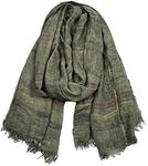 Kangqifen Unisex Striped Soft Scarf Cotton Linen Lightweight Large Scarves 75 x 35 inches ArmyGreen