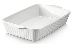 DOWAN Casserole Dish, 9x13 Ceramic Baking Dish, Large Lasagna Pan Deep, Casserole Dishes for Oven, 135 oz Deep Baking Pan with Handles, Oven Safe and Durable Bakeware for Lasagna, Roasts, White